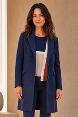 Single Breasted Revere Collar Coat Navy