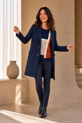 Single Breasted Revere Collar Coat Navy