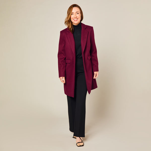 Single Breasted Revere Collar Coat Berry