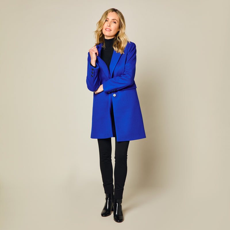 Single Breasted Revere Collar Coat Blue