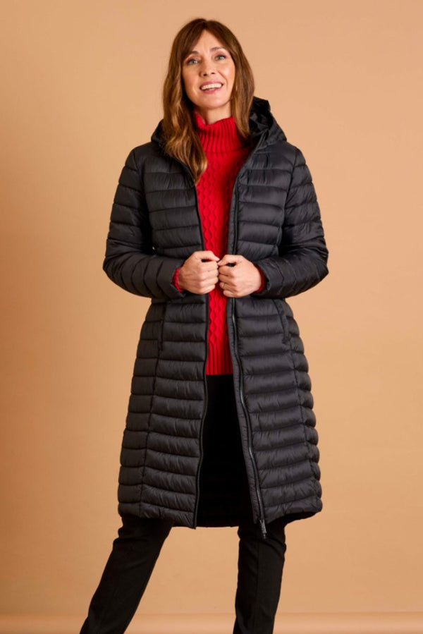 Longline Lightweight Quilted Coat Black