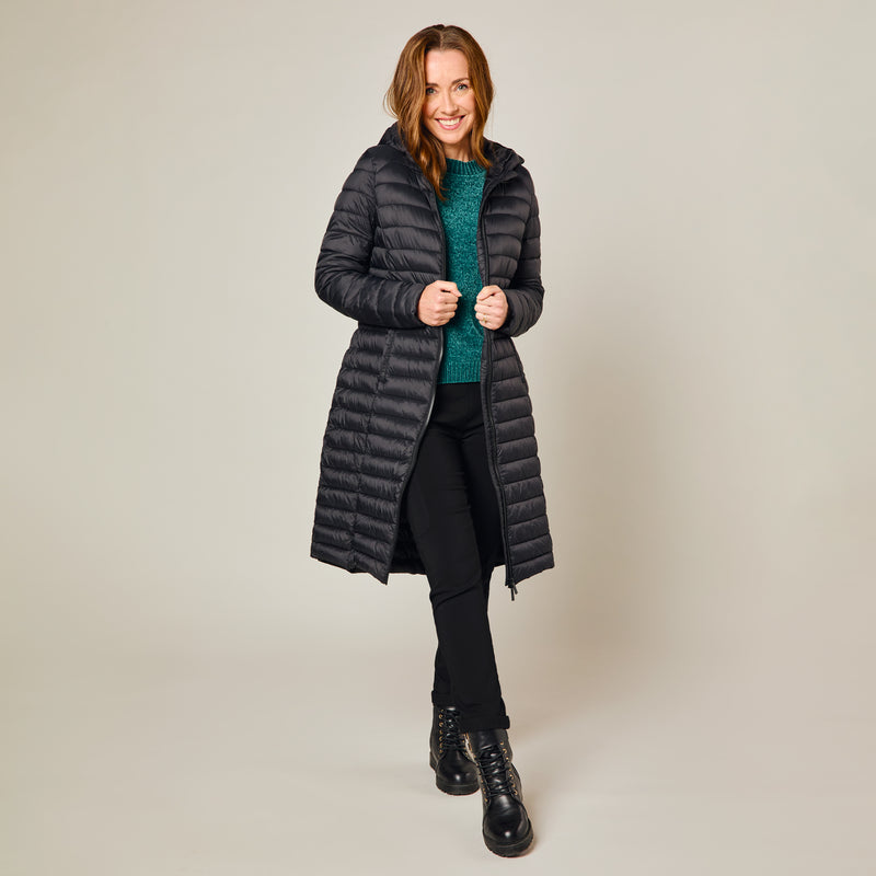 Longline Lightweight Quilted Coat Black