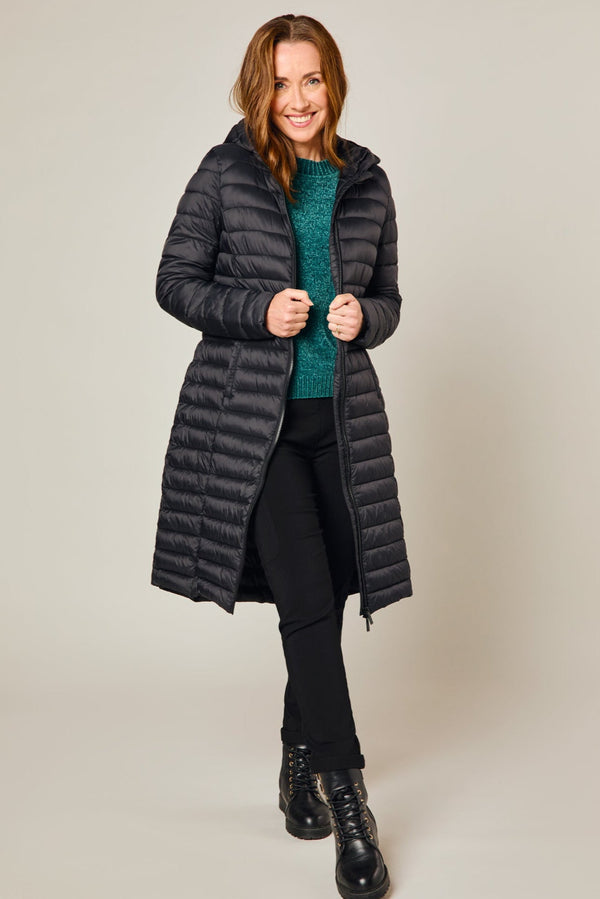 Longline Lightweight Quilted Coat Black