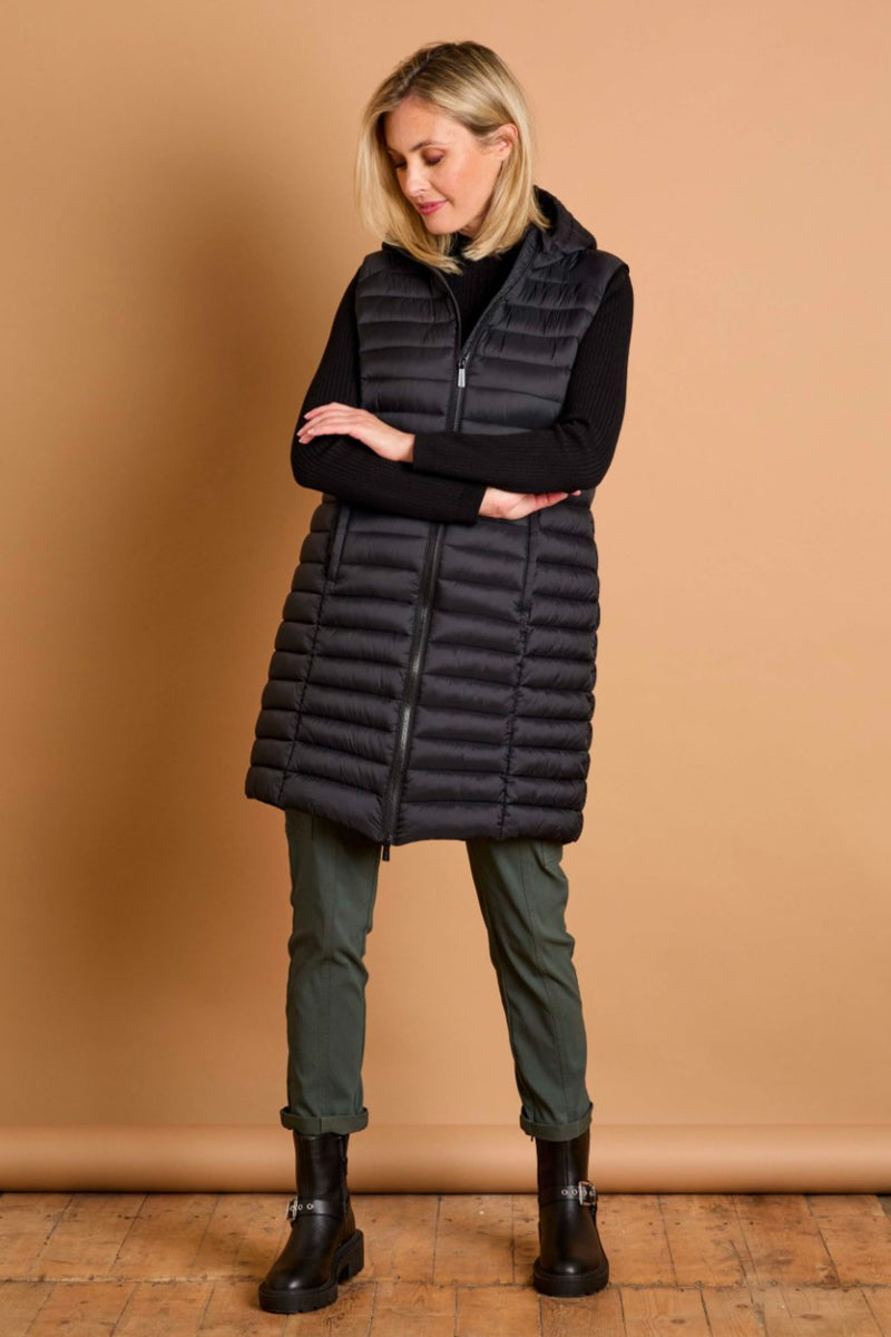 Longline Lightweight Quilted Gilet Black