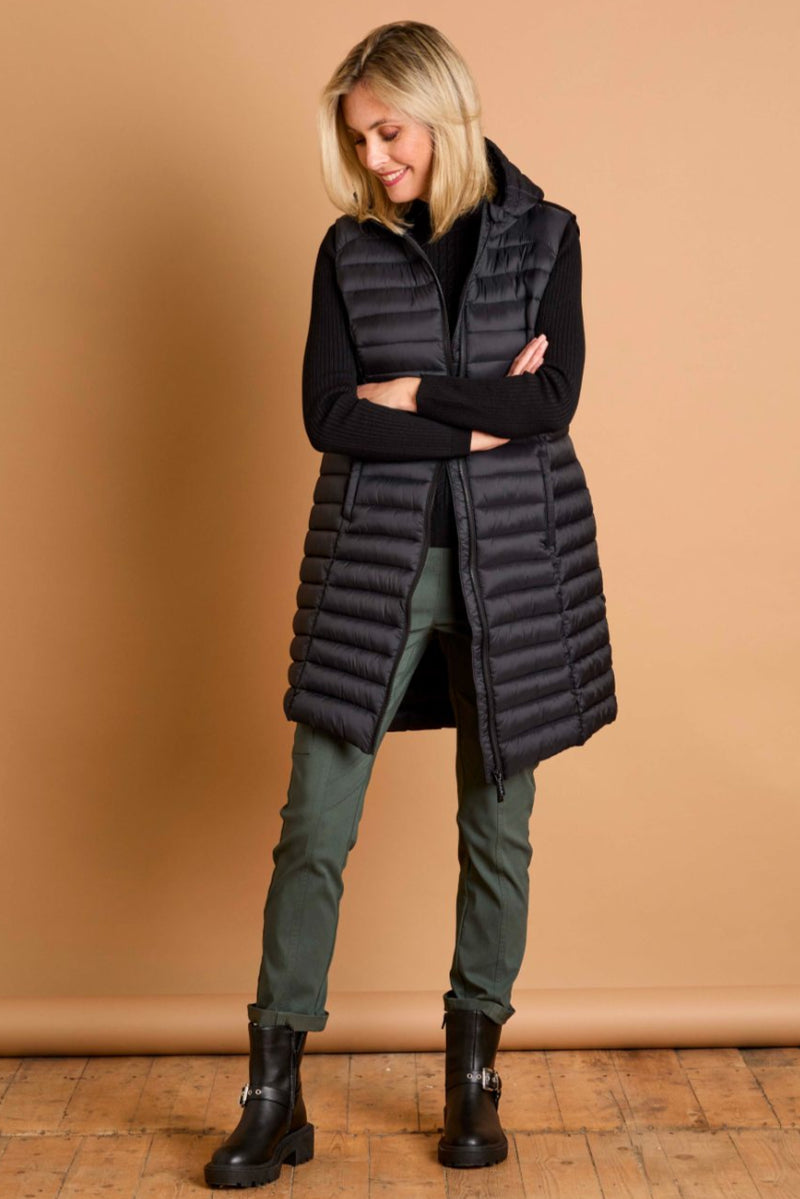 Longline Lightweight Quilted Gilet Black