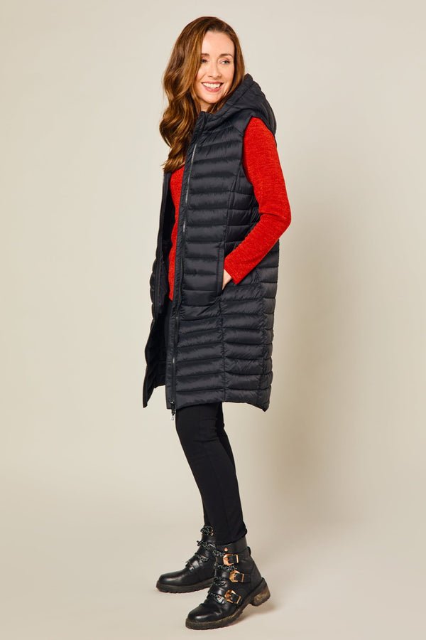 Longline Lightweight Quilted Gilet Black