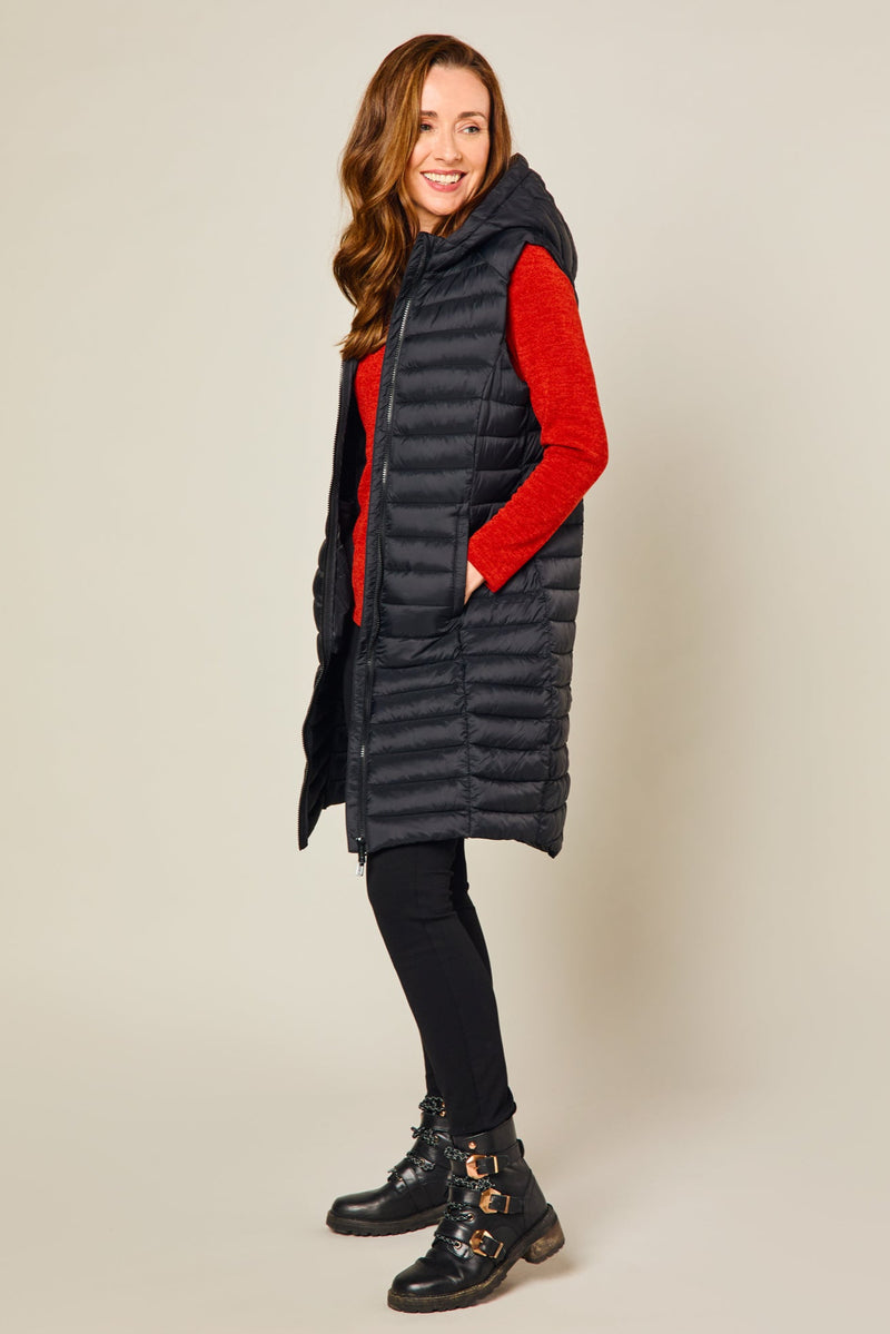 Longline Lightweight Quilted Gilet Black