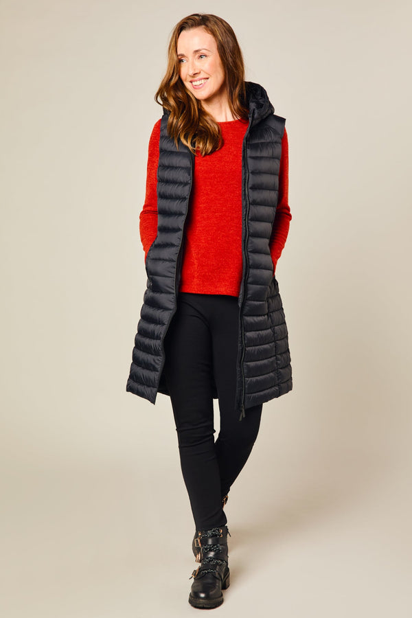 Longline Lightweight Quilted Gilet Black