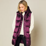 Longline Metallic Quilted Gilet Berry