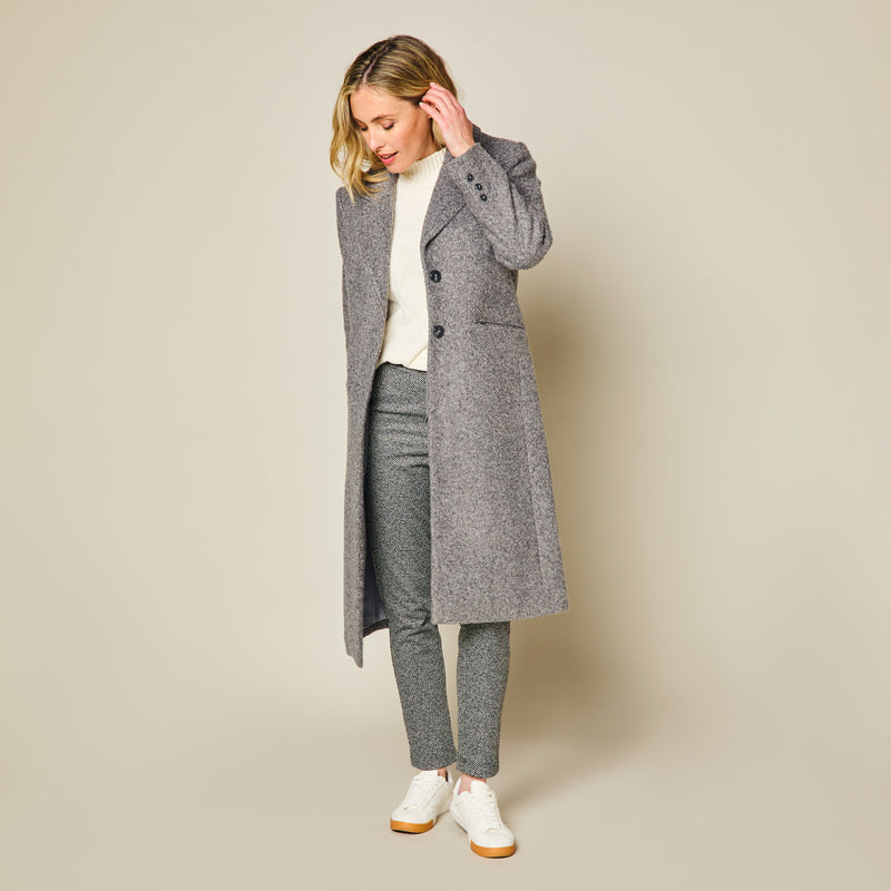 Longline Textured Single Breasted Coat Grey