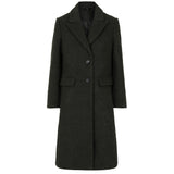 Longline Textured Single Breasted Coat Dark Green