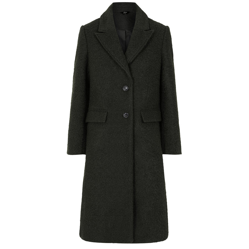 Longline Textured Single Breasted Coat Dark Green