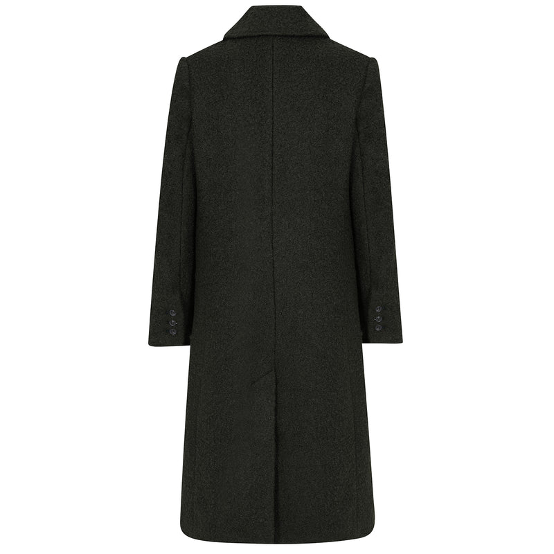 Longline Textured Single Breasted Coat Dark Green