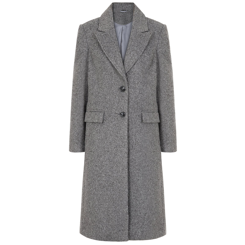 Longline Textured Single Breasted Coat Grey