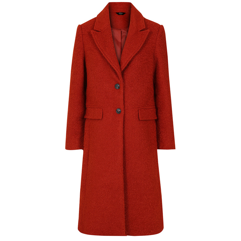 Longline Textured Single Breasted Coat Rust