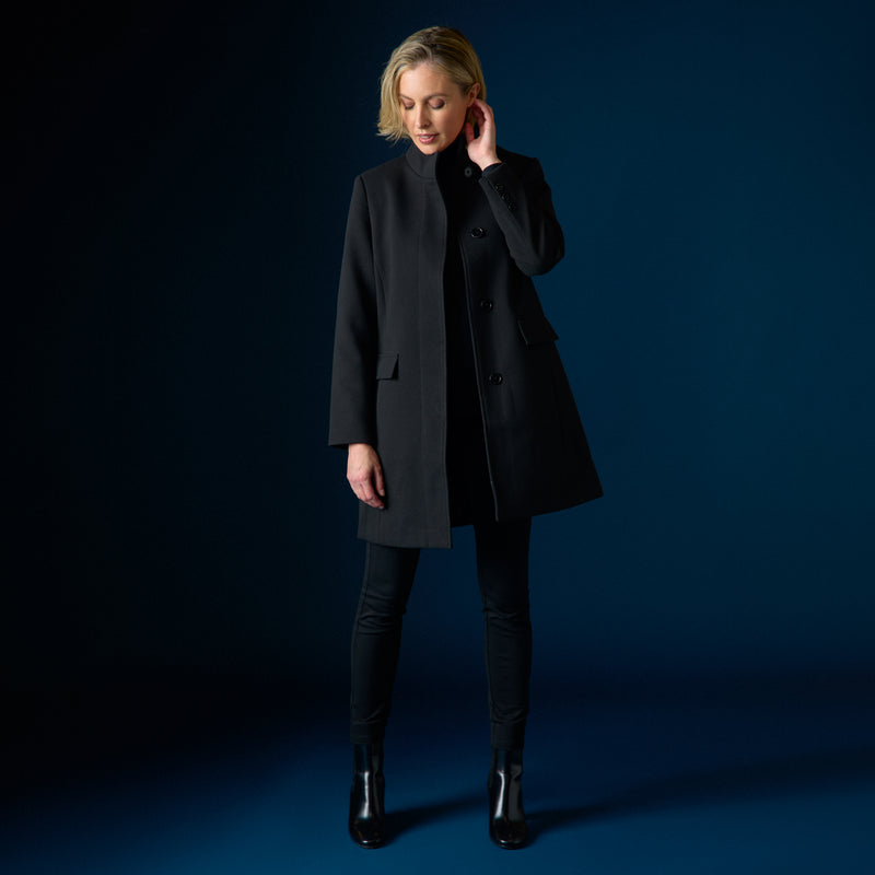 Ladies black funnel neck coat online