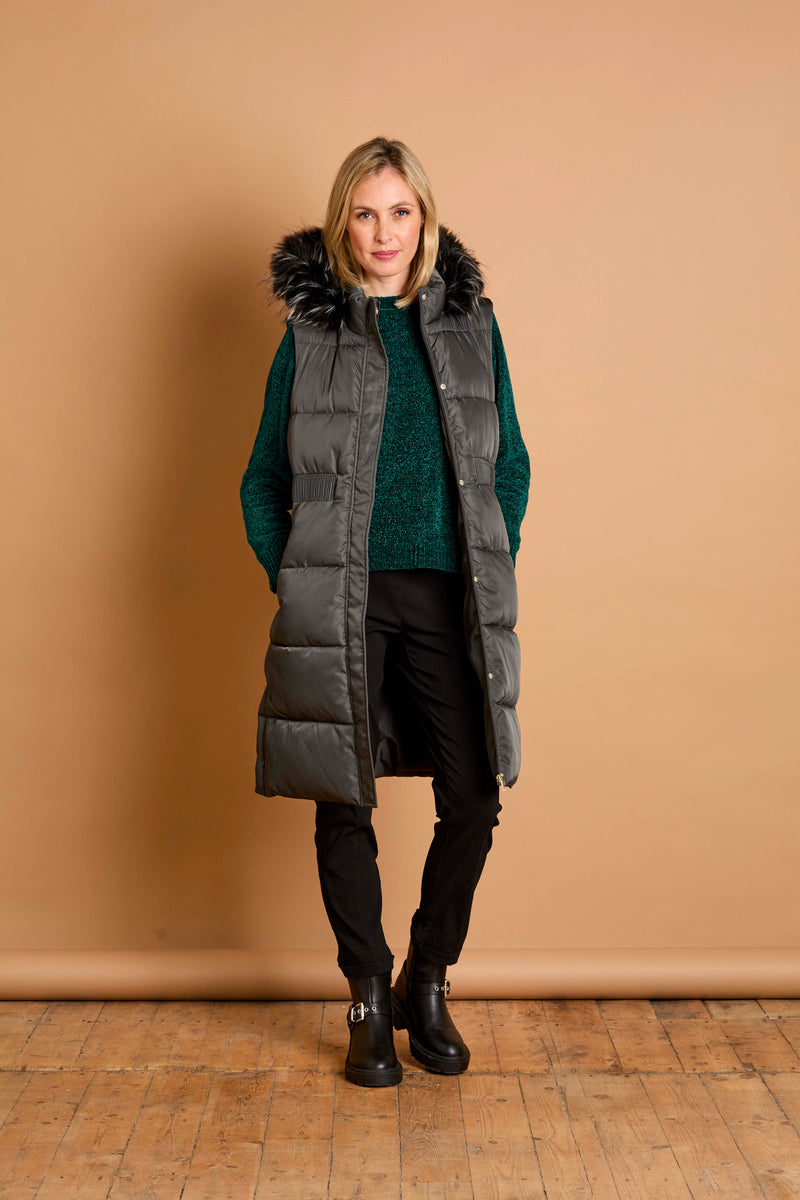 Fur Trim Hooded Gilet