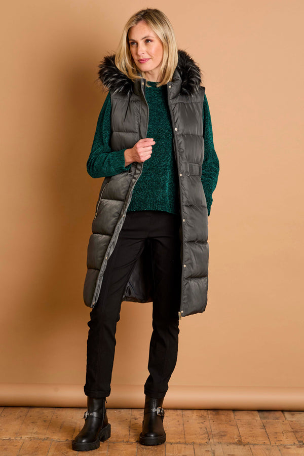 Fur Trim Hooded Gilet