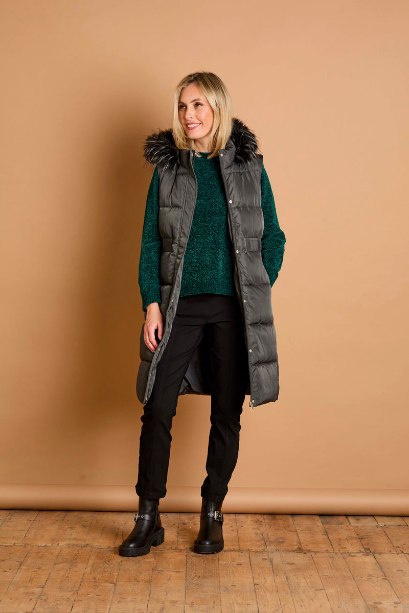 Fur Trim Hooded Gilet