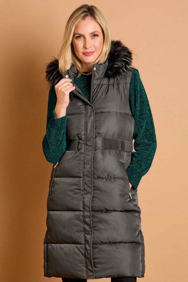 Fur Trim Hooded Gilet