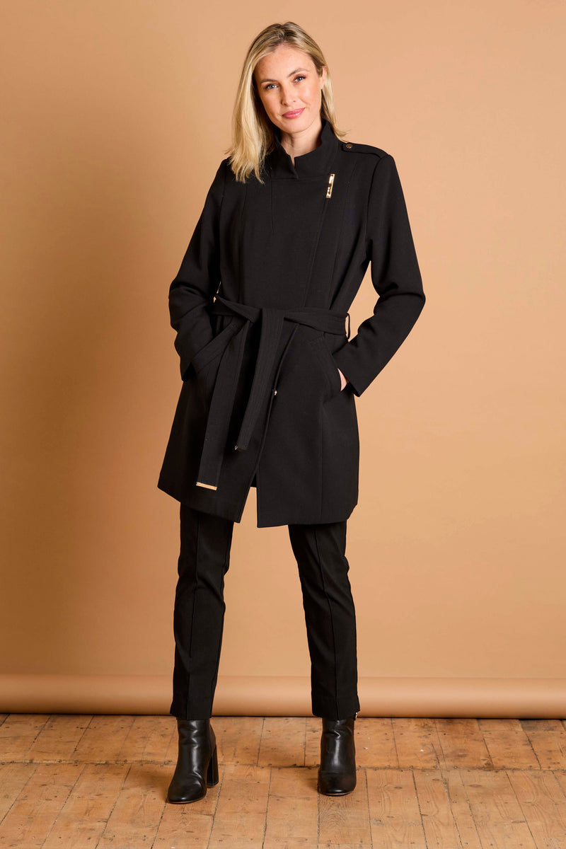 Belted Luxe Trim Coat