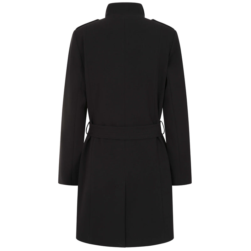 Double Crepe Belted Luxe Trim Coat Black
