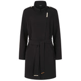 Double Crepe Belted Luxe Trim Coat Black