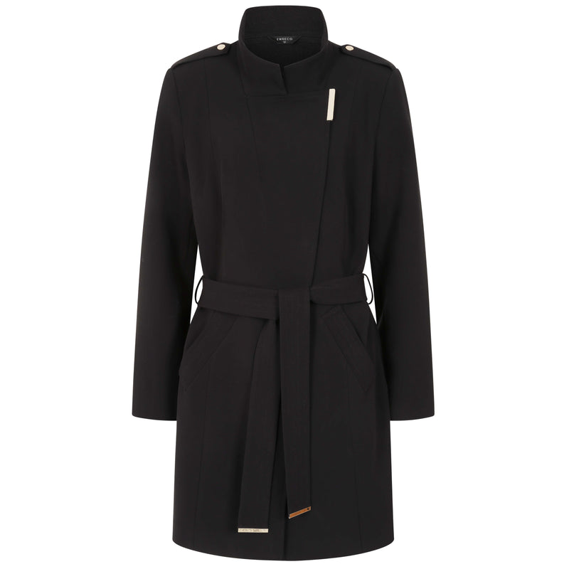 Double Crepe Belted Luxe Trim Coat Black