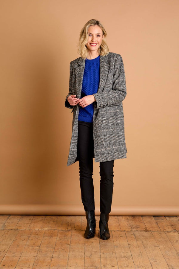 Single Breasted Check Revere Collar Coat Stone Check