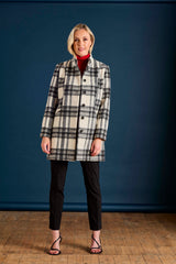 Check Funnel Neck Coat