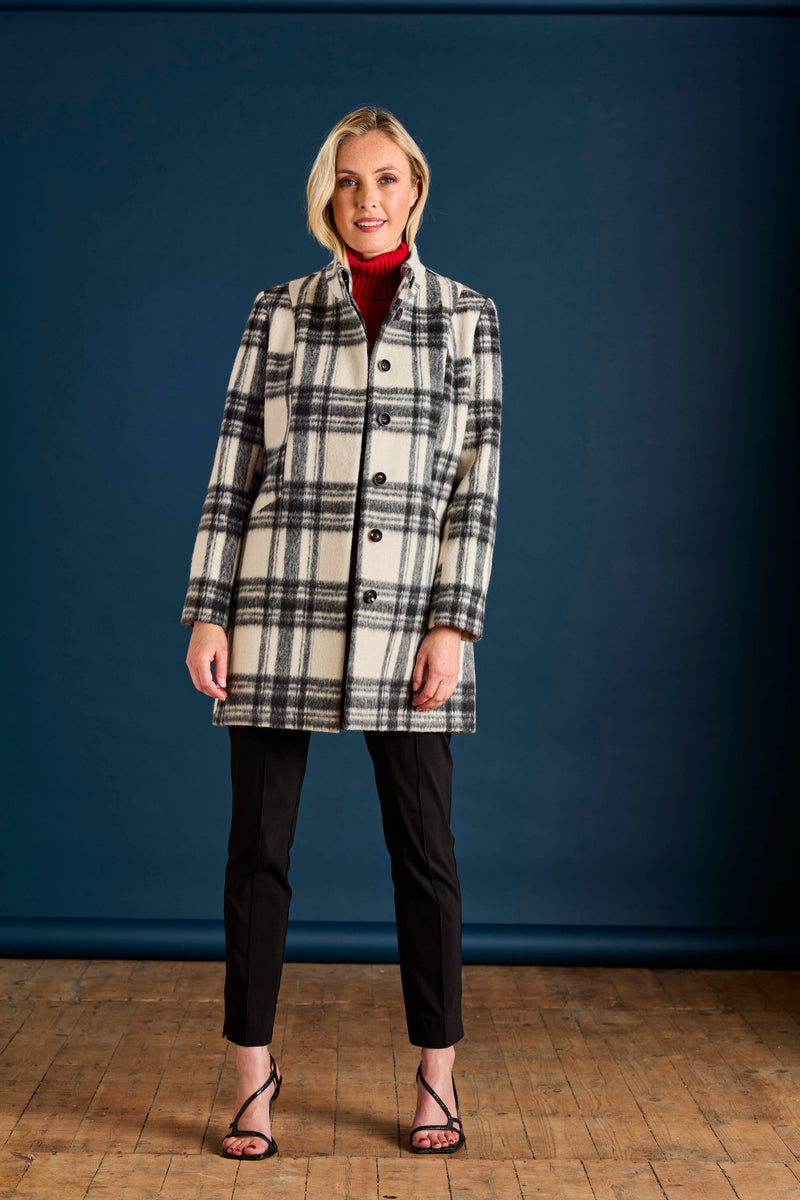 Check Funnel Neck Coat