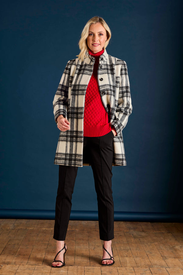 Check Funnel Neck Coat