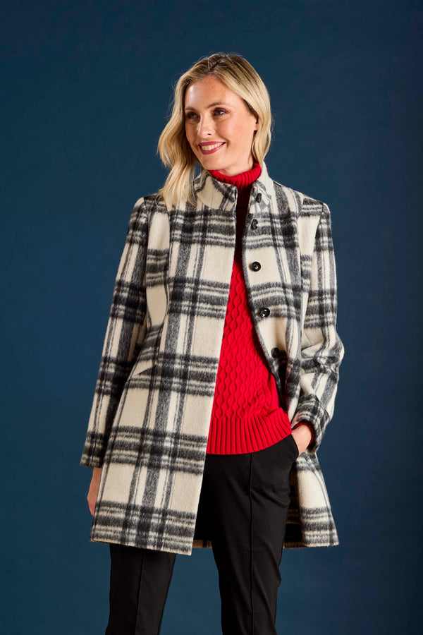 Check Funnel Neck Coat