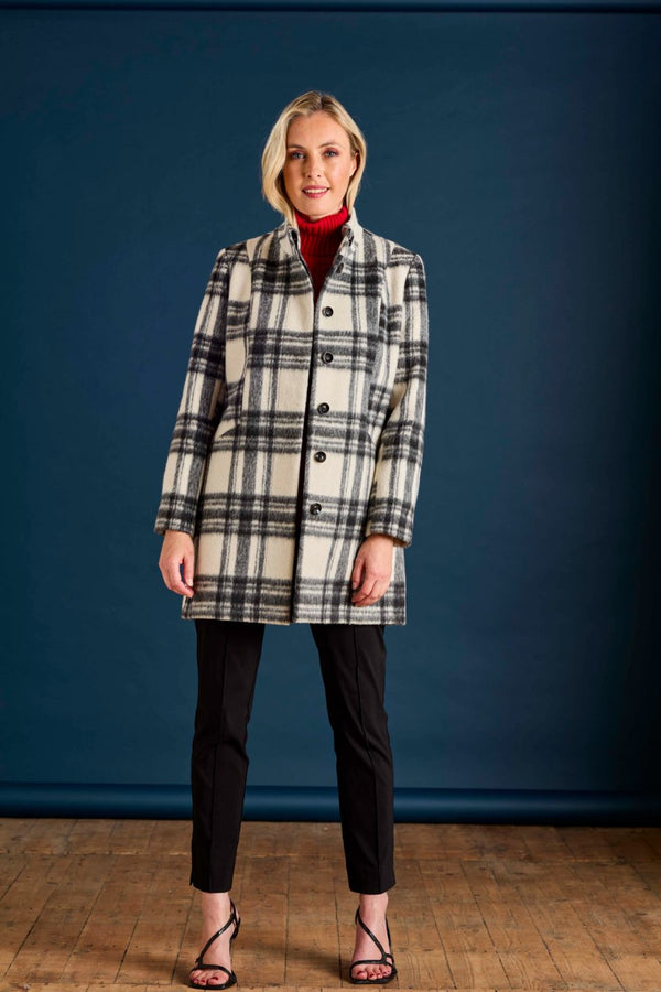 Check Funnel Neck Coat Black/White