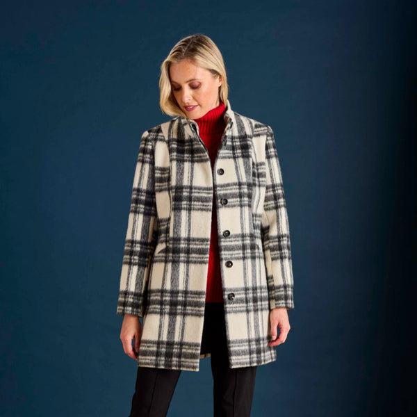Check Funnel Neck Coat Black/White
