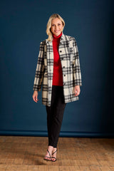 Check Funnel Neck Coat Black/White