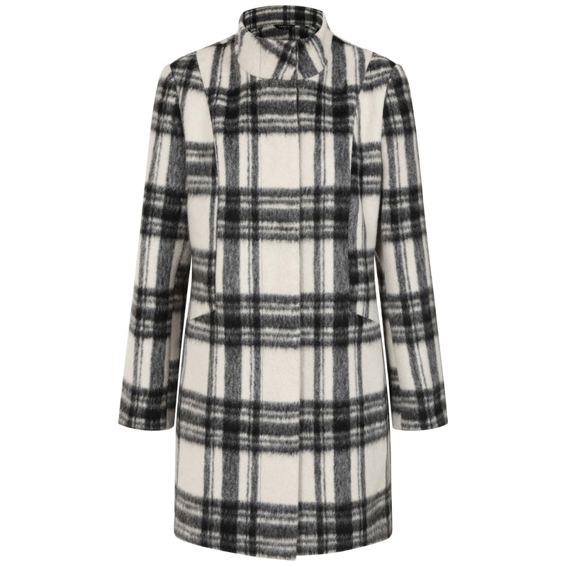 Check Funnel Neck Coat Black/White