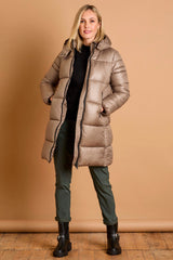 Hooded Quilt Zip Front Midi Coat