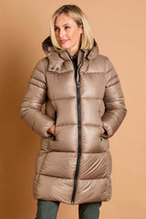 Hooded Quilt Zip Front Midi Coat