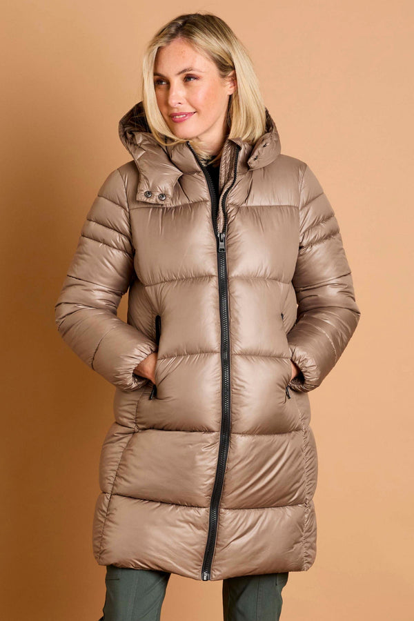 Hooded Quilt Zip Front Midi Coat