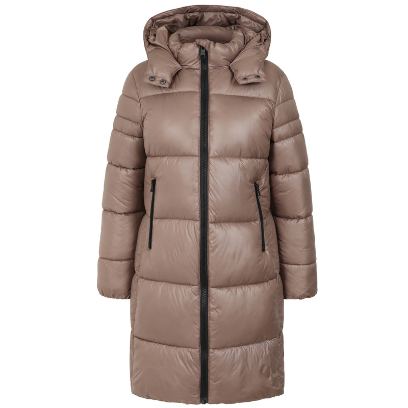 Hooded Quilt Zip Front Midi Coat