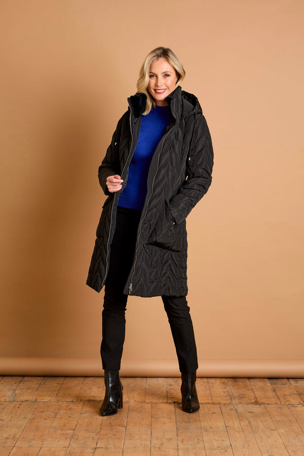 Hooded Quilted Long Coat