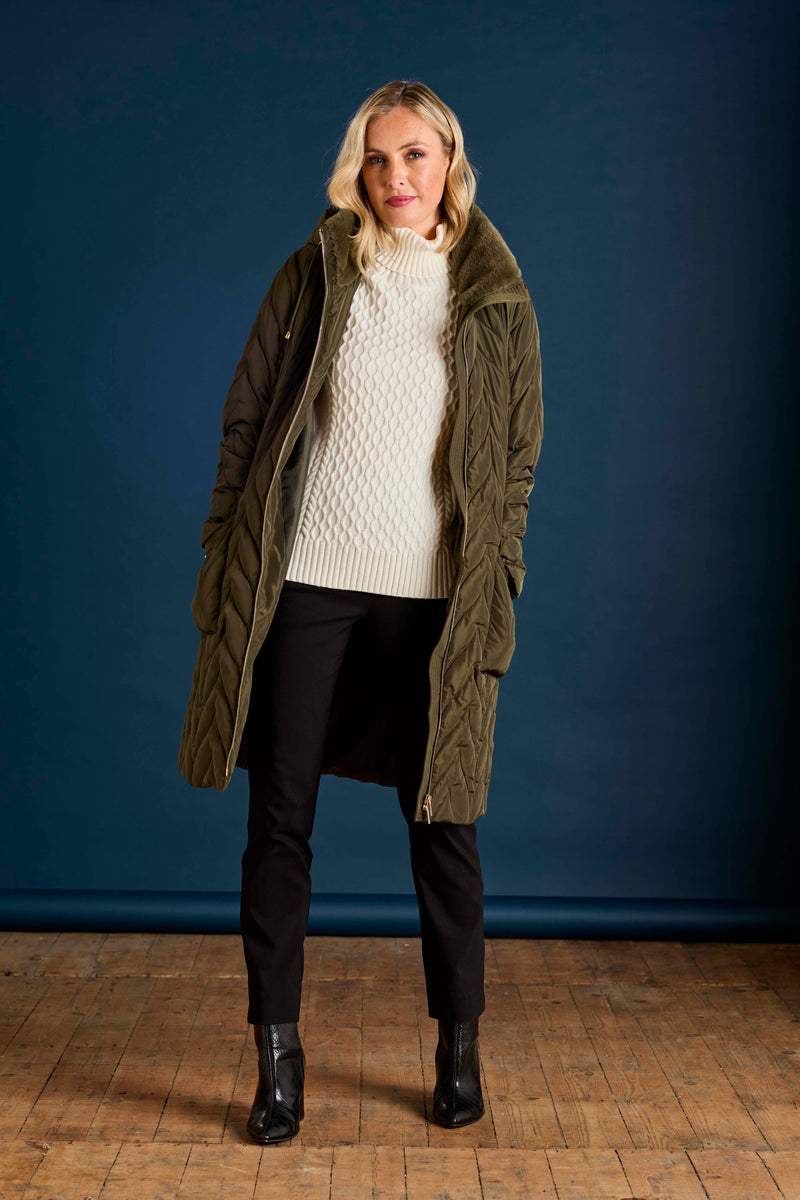 Hooded Quilted Long Coat