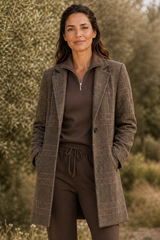 Neutral Checked Revere Collar Coat