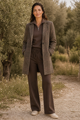 Neutral Checked Revere Collar Coat
