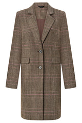 Neutral Checked Revere Collar Coat