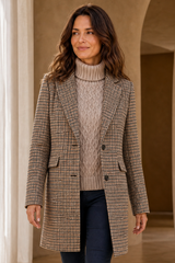 Brown Checked Revere Collar Coat