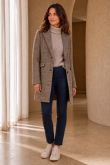 Brown Checked Revere Collar Coat
