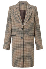 Brown Checked Revere Collar Coat