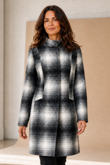 Funnel Neck Checked Coat